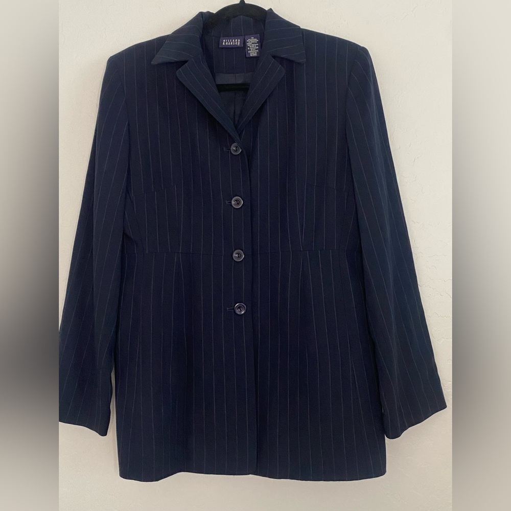 Hillard&Hanson Womens Sz10 Vintage Classic 90's Blue with Gray Pinstripe Blazer